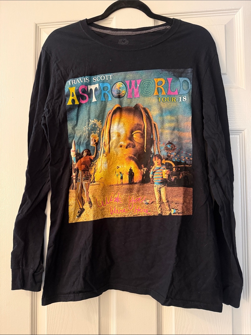 Travis Scott Black Astroworld Multicolor Graphic Long-Sleeve Tee